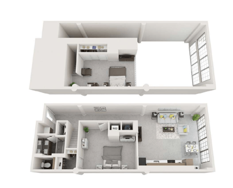 Floor plan for 1 bed, 1 bath, 1280 sqft